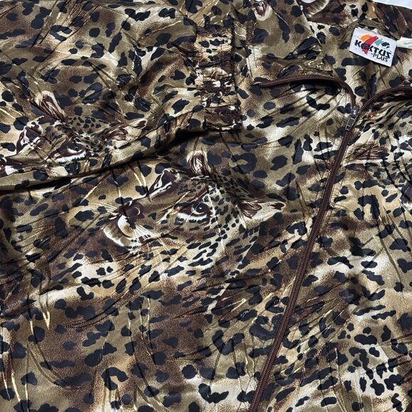 Bomber Jacket Kaktus Plus Women’s 1X Leopard Animal Print Metallic Full Zip VTG - Picture 8 of 13